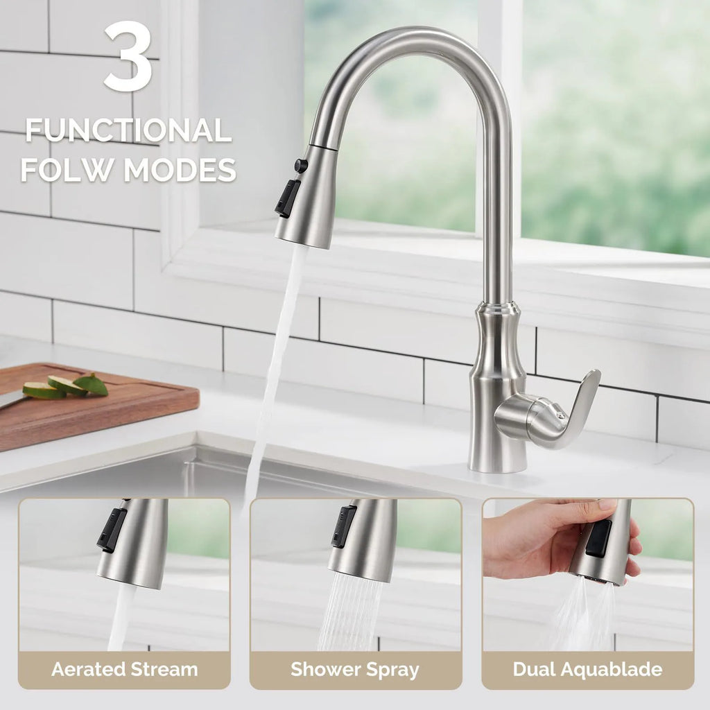 Kitchen Faucet Head Replacement, Premium 3 Function Pull Down Spray Head With 9 Adapters, Kitchen Sink Faucet Head Compatible
