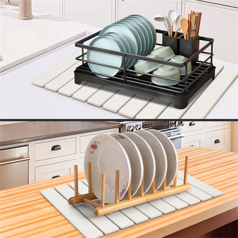 Kitchen Drying Mat Foldable Stone Dish Absorbent Drying Mat Non-slip Reusable Dish Drainer Mat Kitchen Accessories