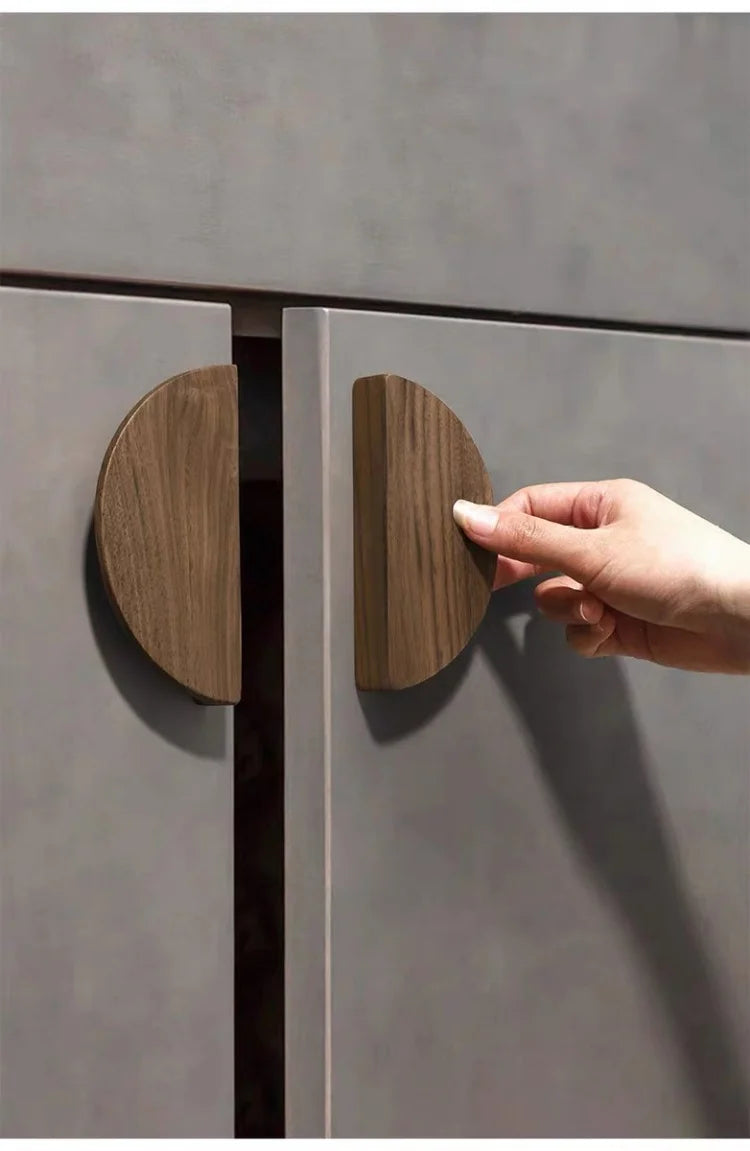 Kitchen Cabinet Door Wood Knobs Pulls Wardrobe Shoe Cupboards Drawer Semicircle Pulls Dressing Table Wooden Furniture Handles