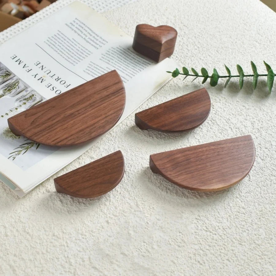 Kitchen Cabinet Door Wood Knobs Pulls Wardrobe Shoe Cupboards Drawer Semicircle Pulls Dressing Table Wooden Furniture Handles