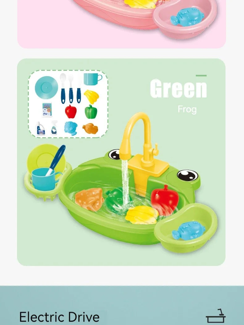 Toy Kitchen Set for Toddlers with Electric Circulating Water, Dishwasher Sink, Imaginative Pretend Play for Kids Boys Girls Ages