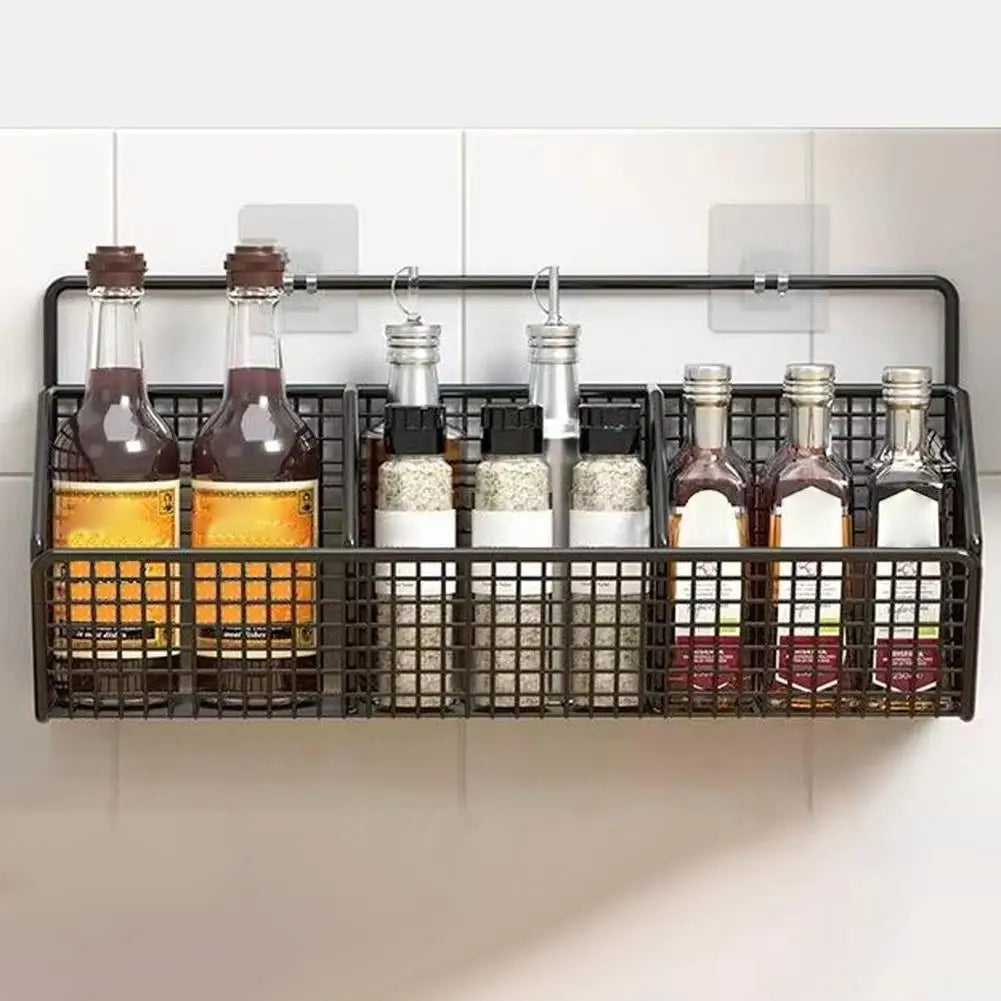 Wall-mounted Kitchen Storage Basket Perforation-free Iron Partition Storage Rack for Kitchen Ingredients Sorting Storage Basket
