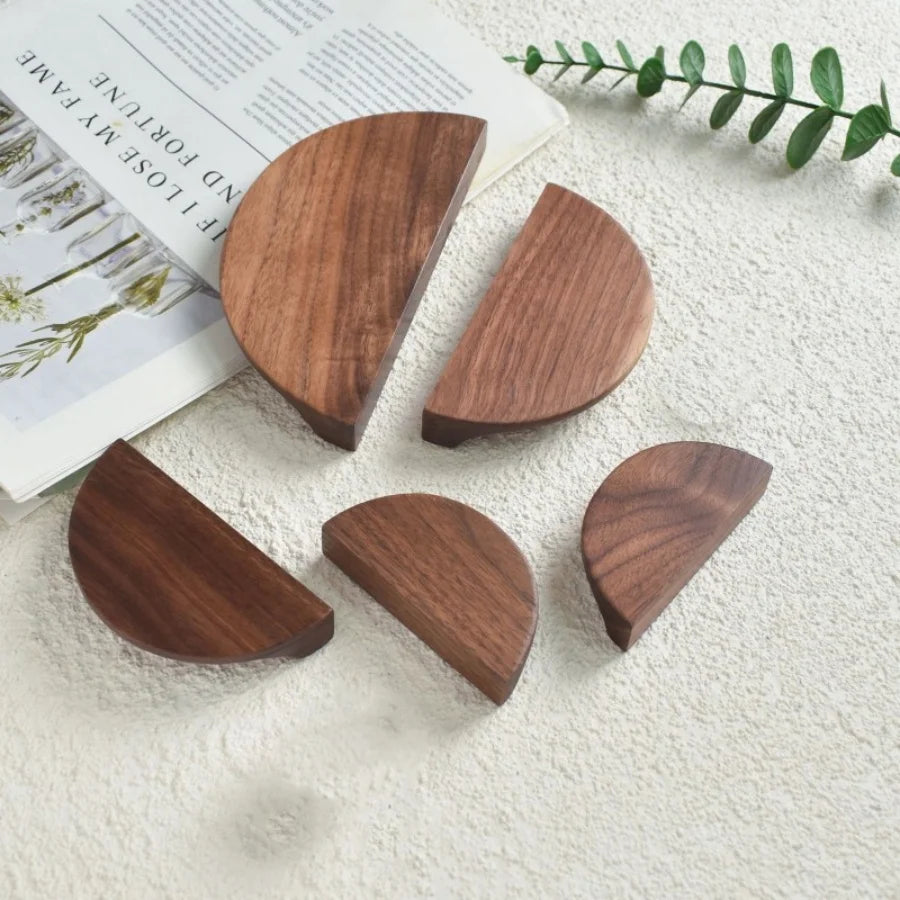 Kitchen Cabinet Door Wood Knobs Pulls Wardrobe Shoe Cupboards Drawer Semicircle Pulls Dressing Table Wooden Furniture Handles